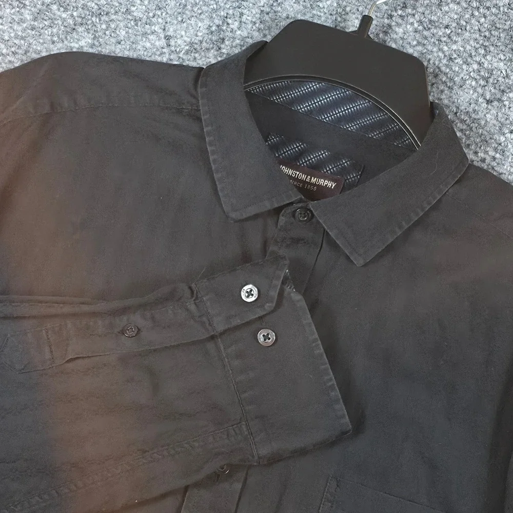JOHNSTON‎ & MURPHY Mens Black Textured Stripe Long Sleeve Button Up Shirt XXL